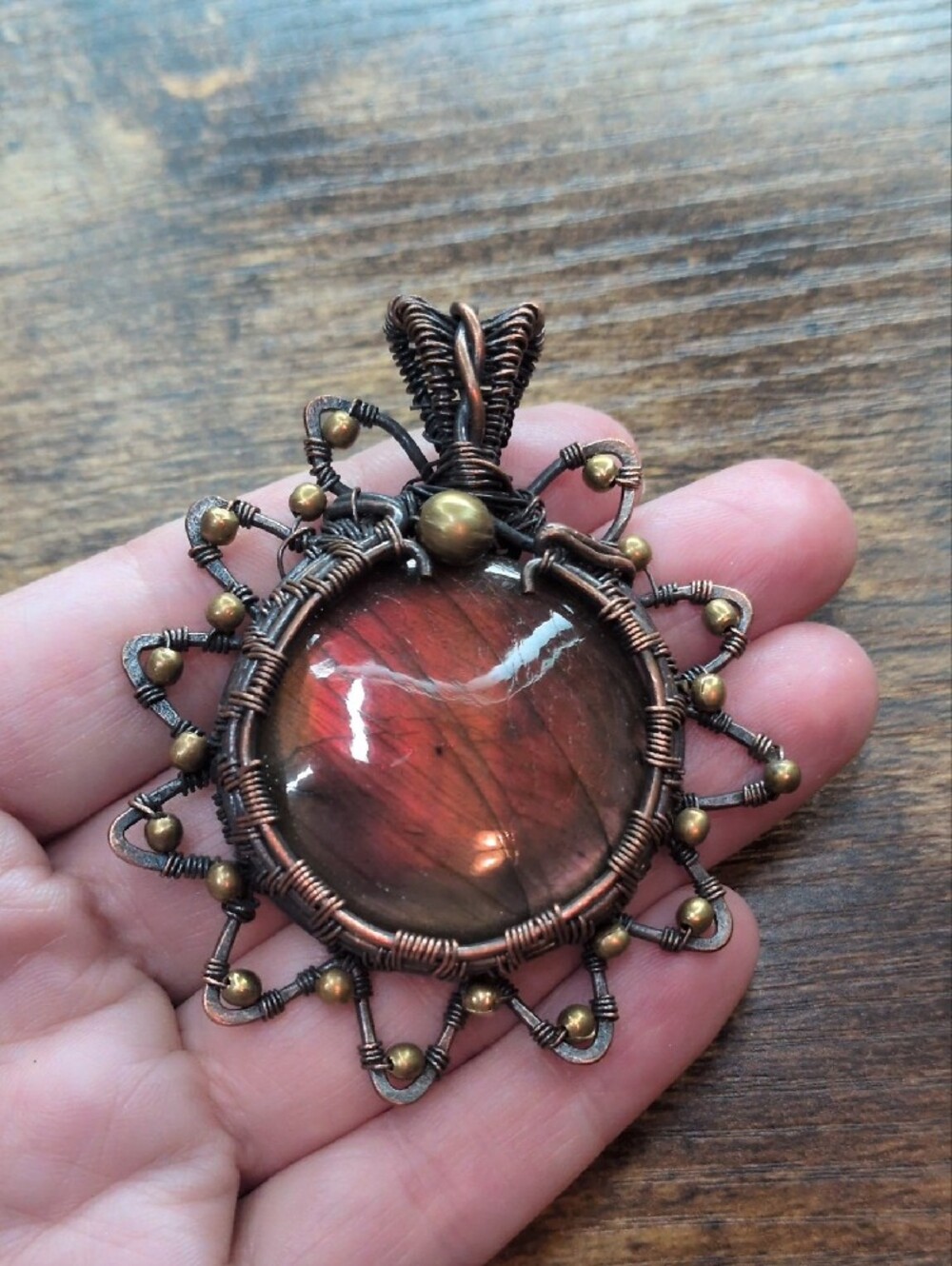 Handcrafted Copper Wire Labradorite Pendant